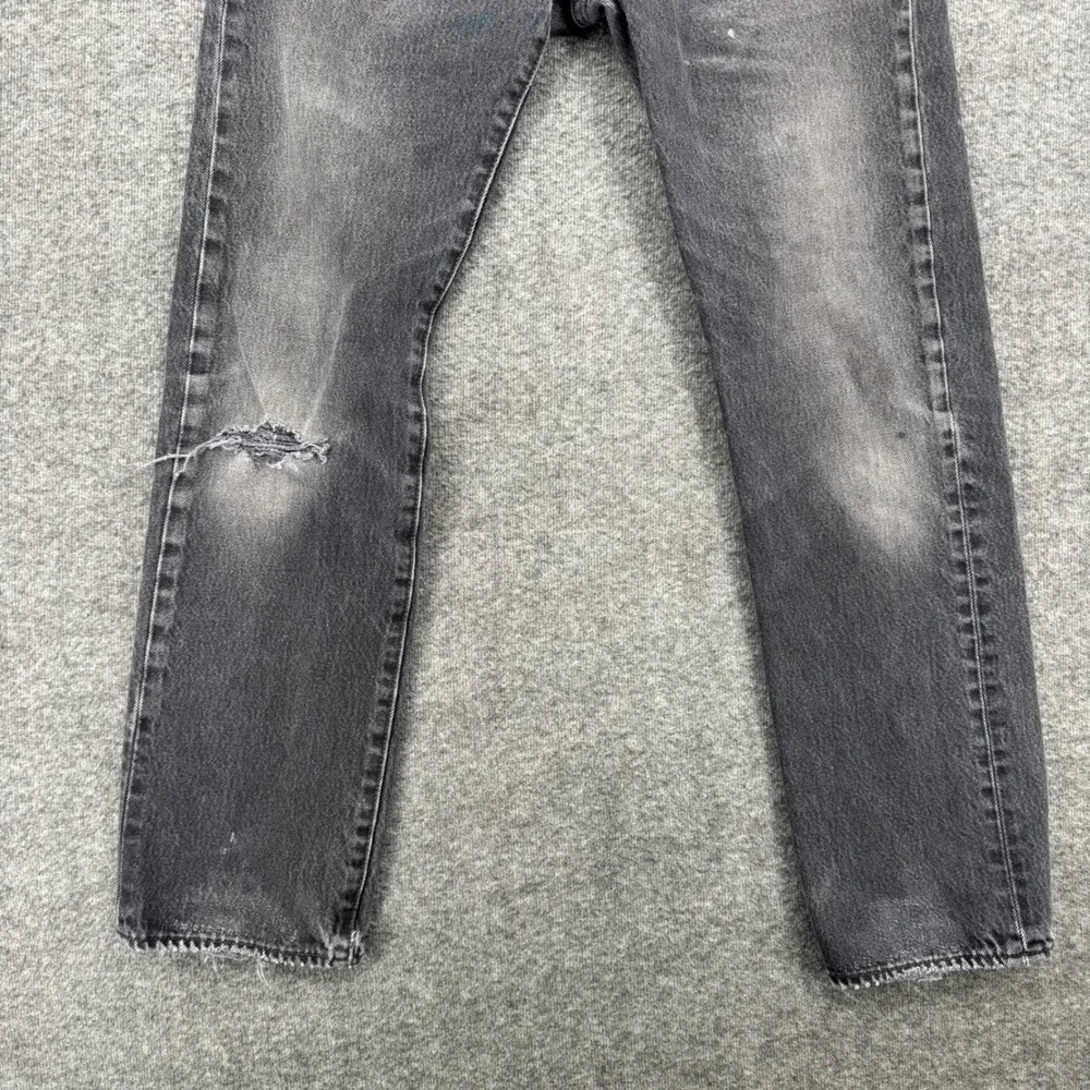 Levis 501 Original Fit Jeans Faded Black Distressed Straight Leg 32 Rugged Work